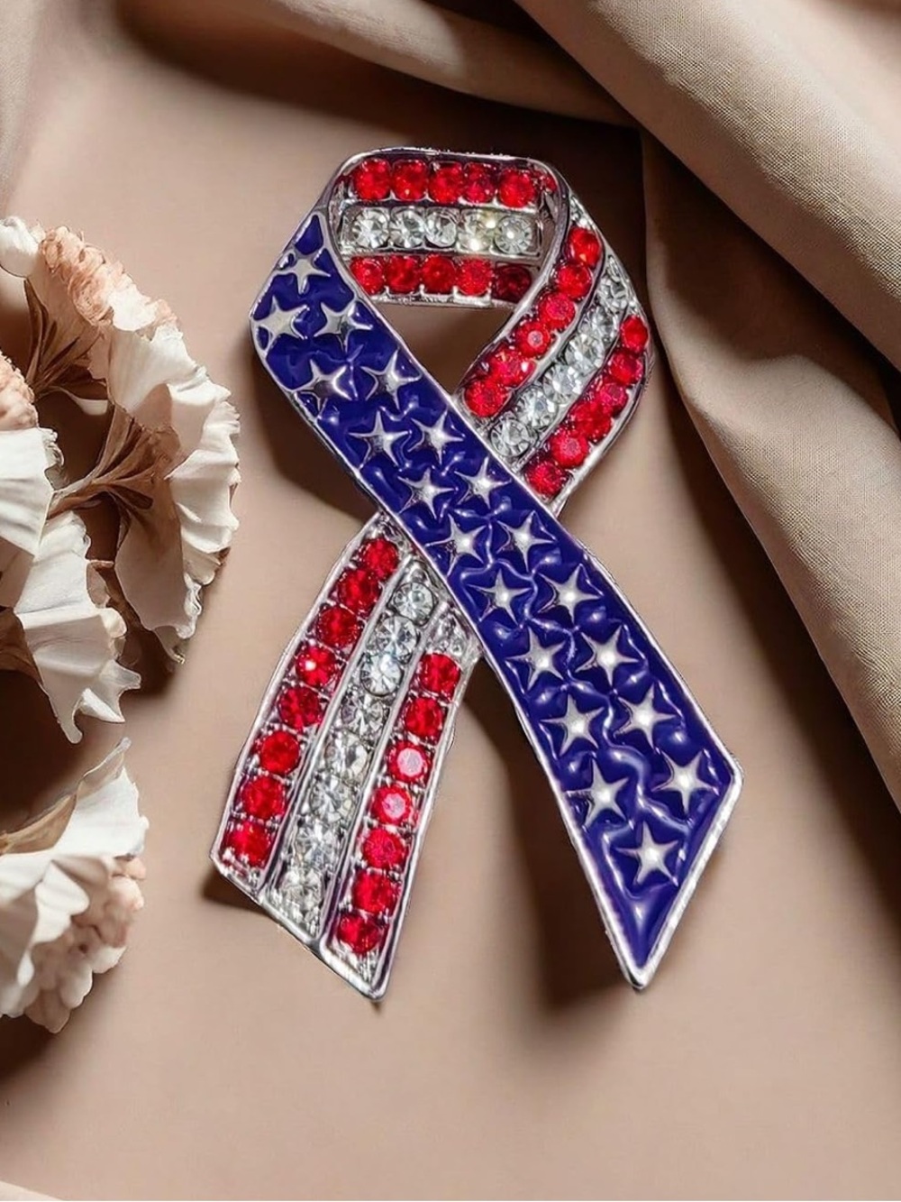 Anthropologie Red, White & Blue Ribbon Crystal Brooch - Picture 1 of 2